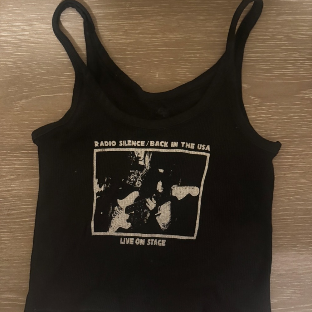Brandy Melville Black Graphic Crop Tank Top